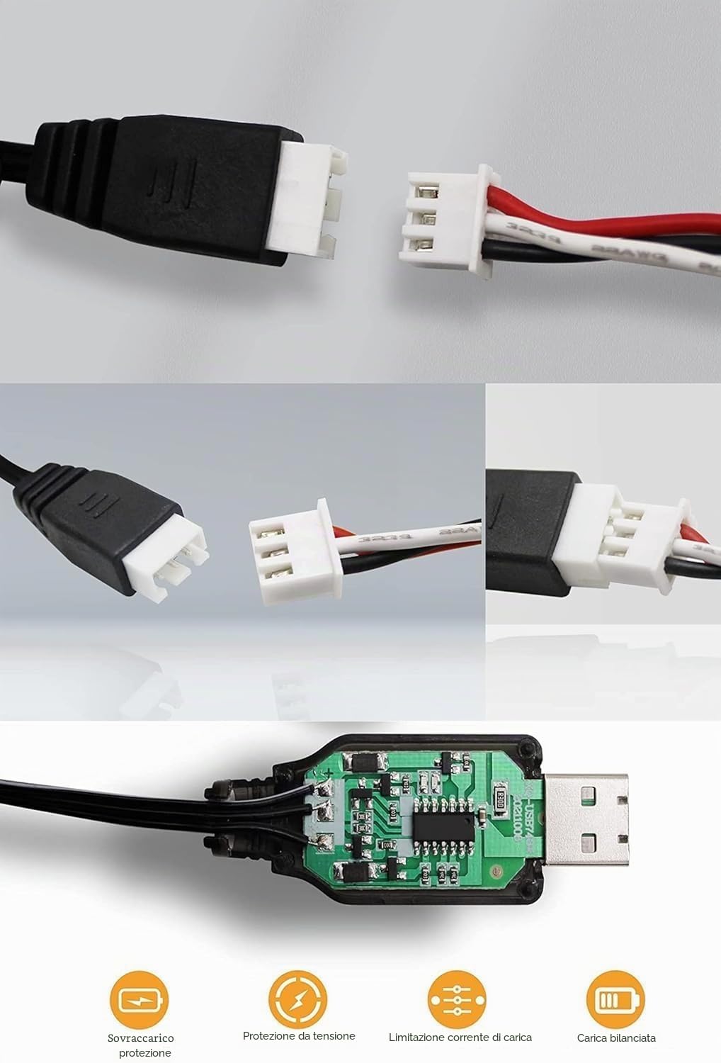 Set di 2 batterie ricaricabili agli ioni di litio da 7,4 V, 2000 mAh, 2S 20 C, connettore femmina con caricatore USB per auto RC Fuori Strada Camion Cavaliere WLtoys