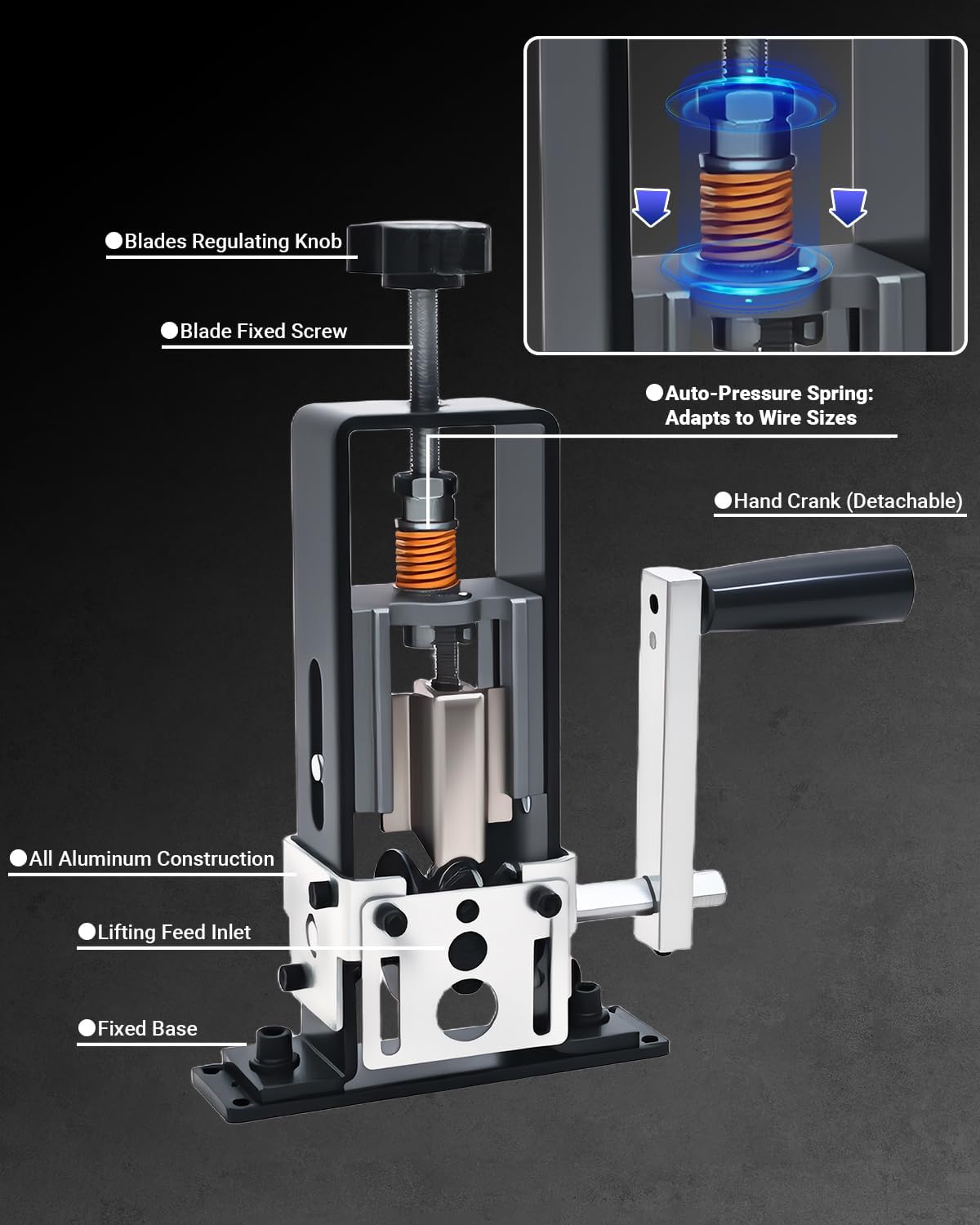 Wire Stripper Machine, 0.06-1 inch Manual Wire Stripping Machine with Replacement Blade, Drill Powered Hand Crank Cable Stripper Tool for Electric Cable Stripping & Scrap Copper Recycling