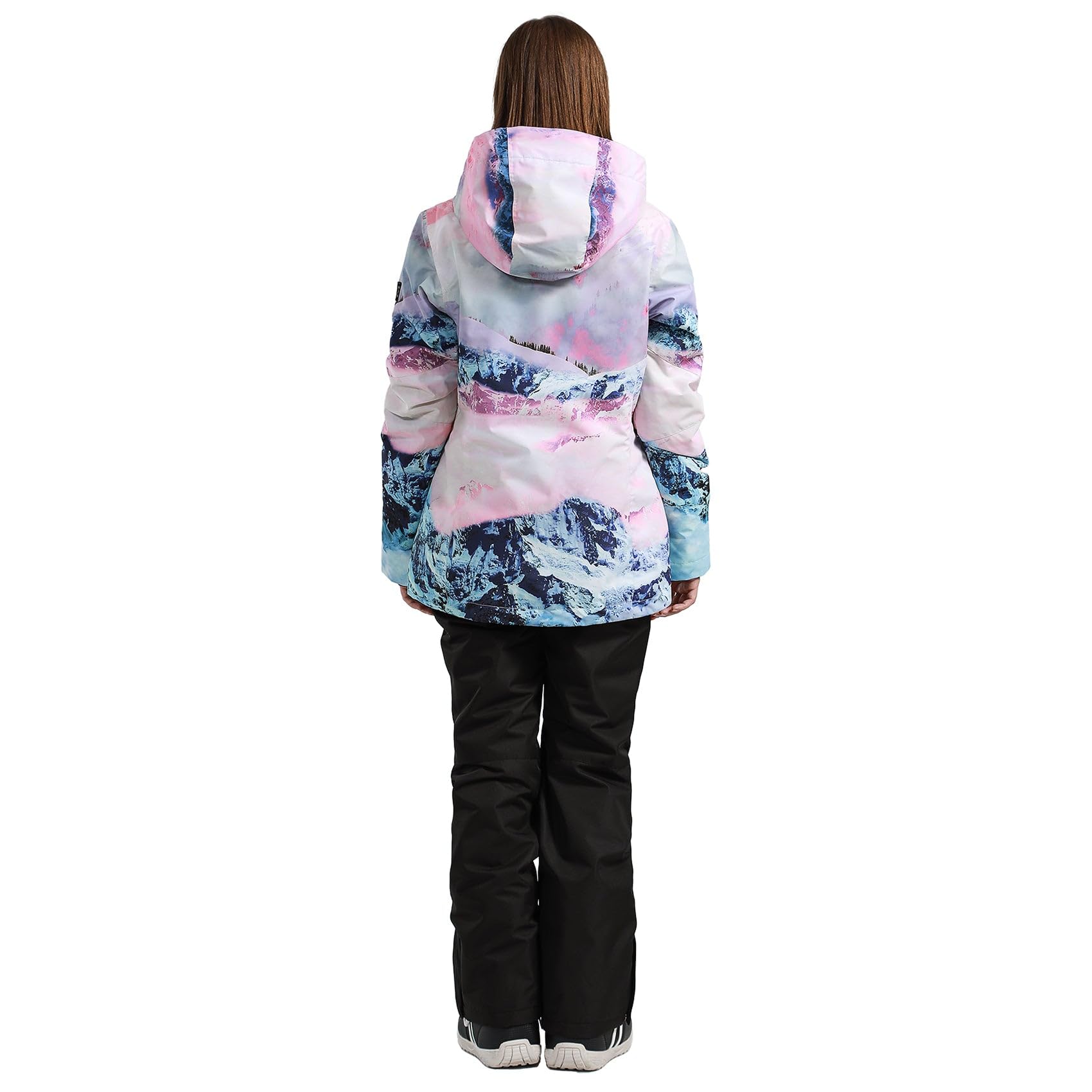 GSOU SNOW Giacca e Pantaloni da Sci da Donna, Tuta da Sci 2 Pezzi, con Cappucco Impermeabile Antivento Traspirante Caldo Isolante