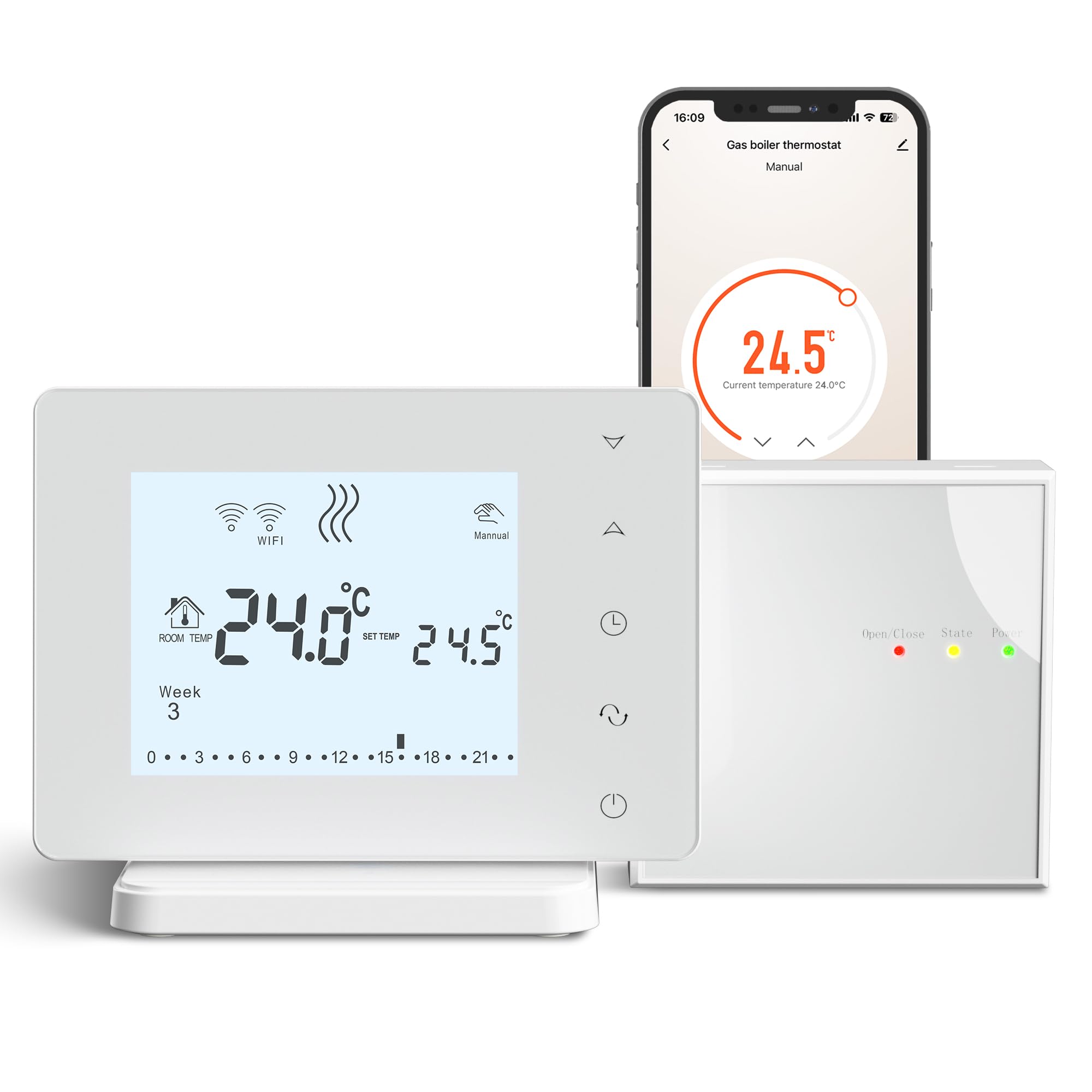 Termostato WiFi de caledera con Alexa,Control Vocal.Termostato programable Tuya,Control Remoto por App o la Pantalla de táctil.Termostato Portátil para Calefaccion de Gas/Agua 306RF