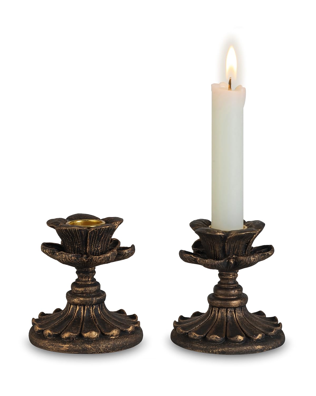 Inweder Vintage Candlestick Holders: 2Pcs Resin Antique Candle Holders for Table & Mantel - Black