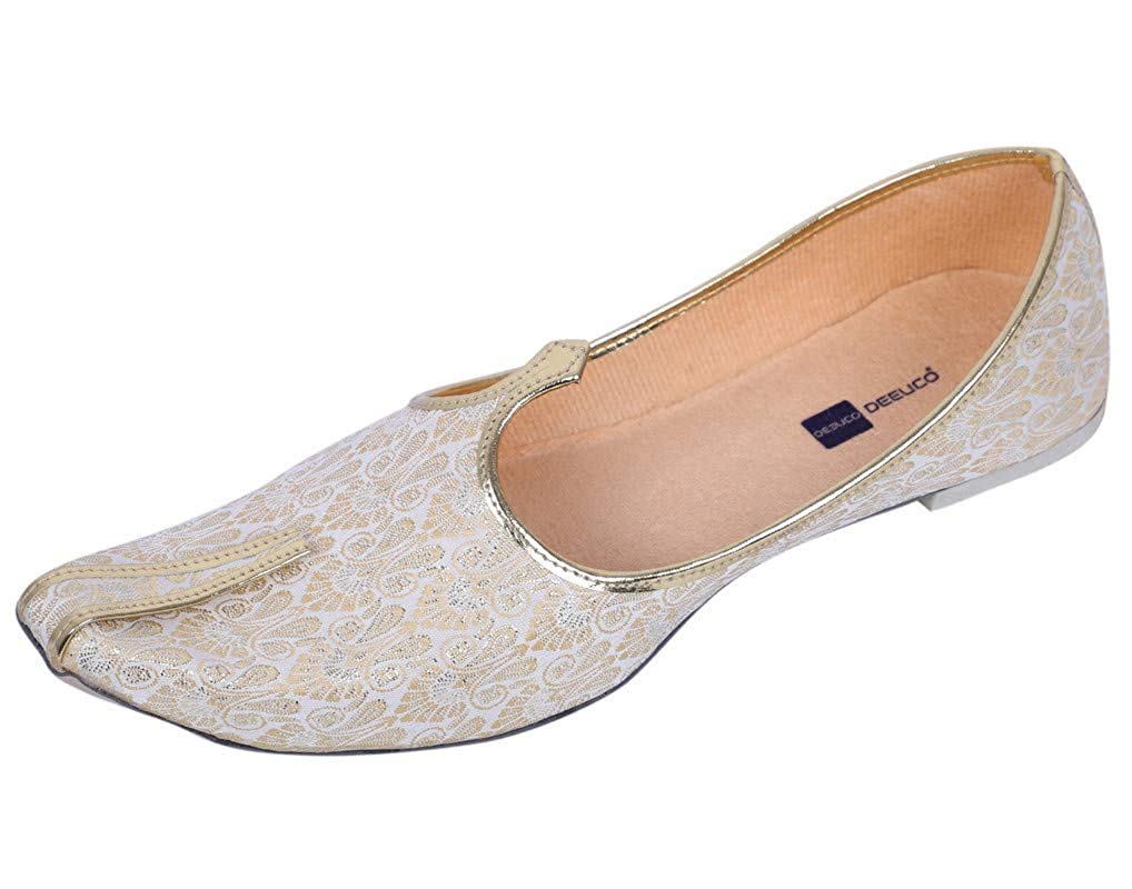 deeuco Men's Traditional Wedding and Sherwani Jutti,Mojari (Cream and Golden)-picture-12