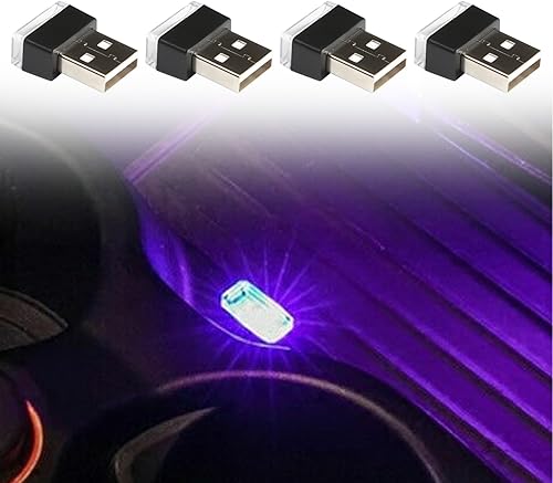 4 luces LED para interiores, mini luz LED USB, decoración de luces LED para interiores de automóvil, lámpara de ambiente interior de automóvil, luz