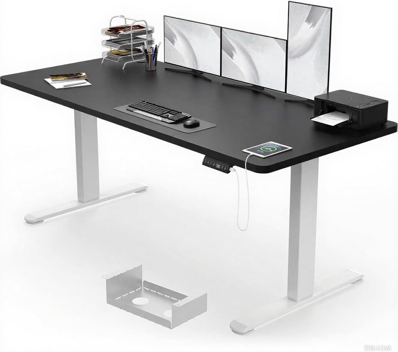 Devoko Electric Standing Desk 180x80cm, 18mm Thick Tabletop, Height Adjustable with Sedentary Reminder, USB Charging Port, 3 Memory Smart Panel, Heavy-Duty Steel Frame (White frame+black top)
