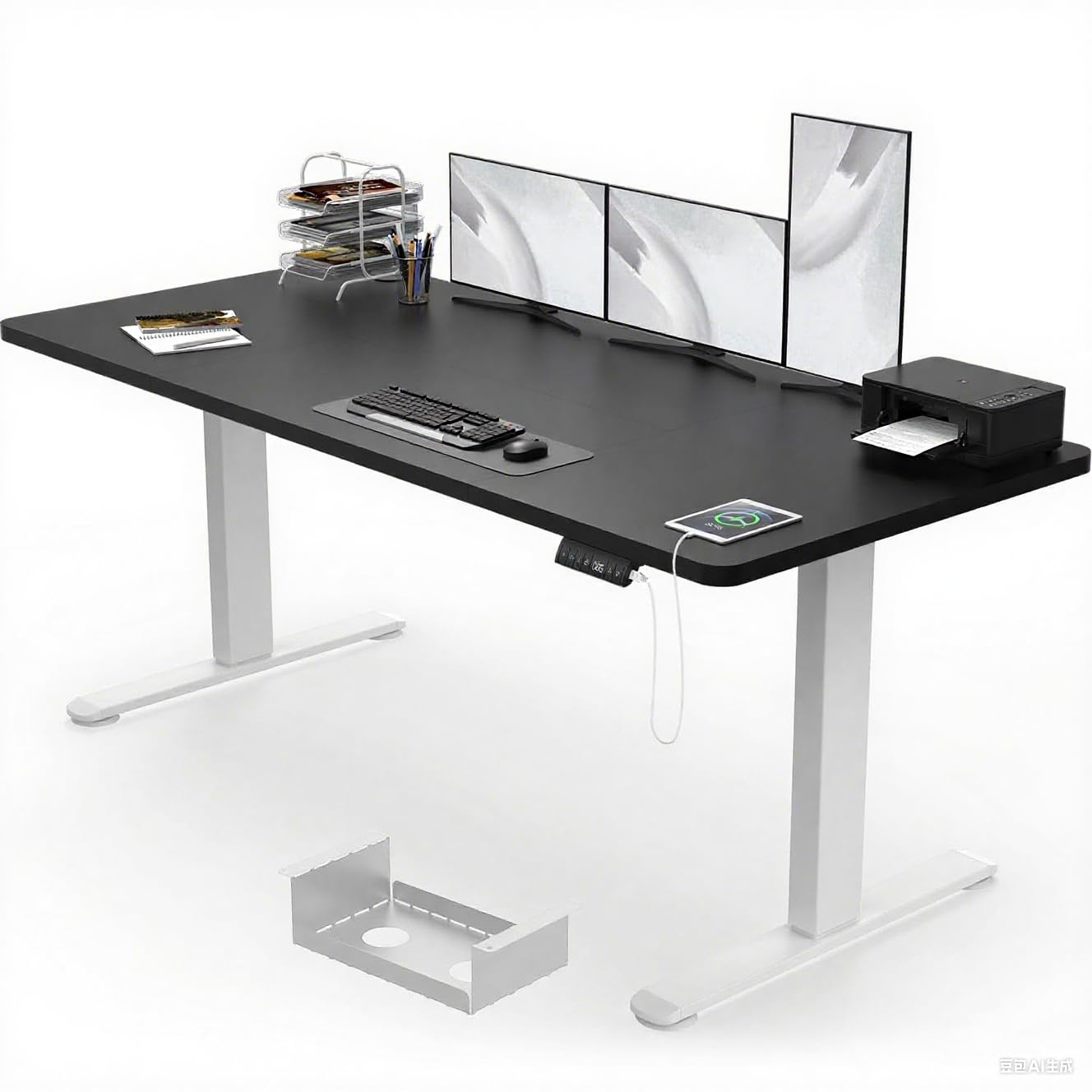 Devoko Electric Standing Desk 180x80cm with USB Charging Height Adjustable Desk with Desktop 3 Memory Smart Pannel(White frame+black desktop)