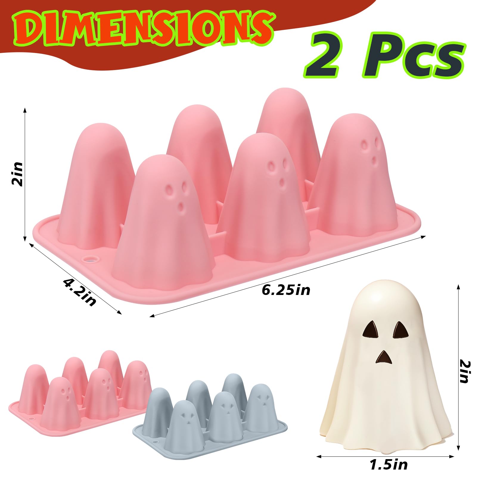 Palksky Ghost Silicone Molds - 2 Pack Halloween Candy Molds -2