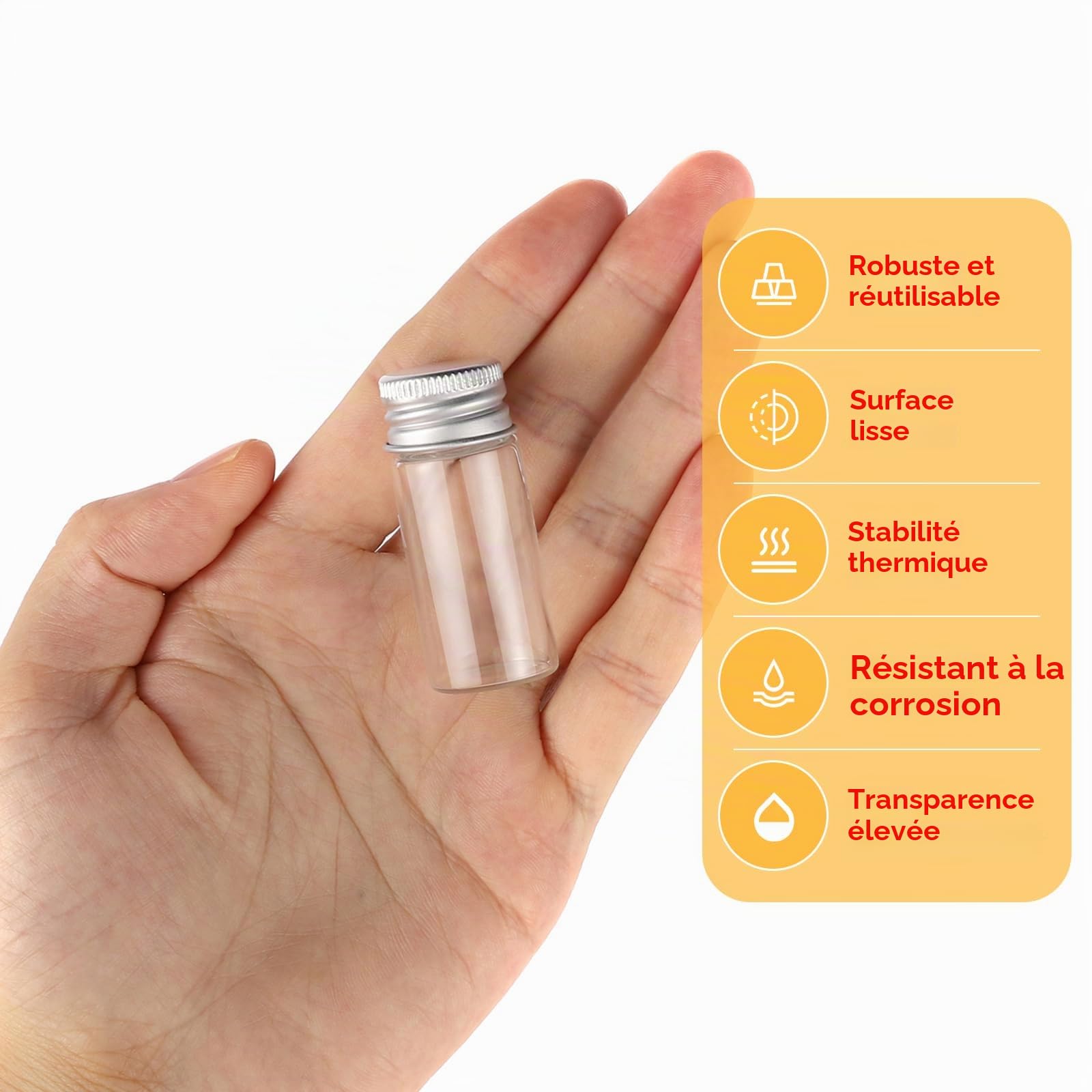 10ml Glass Vials with Screw Caps and Plastic Stoppers, Small Clear Liquid Sample Vial, Leak-Proof Vial, 50PCS