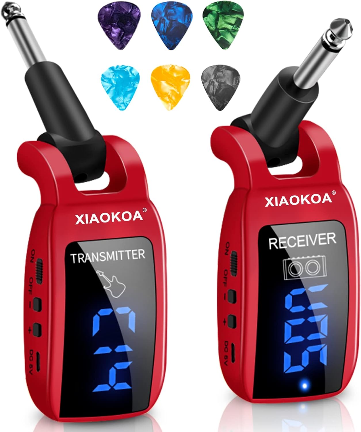 Wireless Guitar System, UHF 15 Channels Rechargeable Transmitter Receiver, 164ft Range with LED Screen, for Electric Bass Musical Instruments （Black）