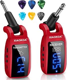Transmissor e Receptor Sem Fio para Guitarra, Transmissão Sem Fio UHF, Recarregável, Alcance de 50 m, Display LED, para Guitarra Elétrica e Baixo
