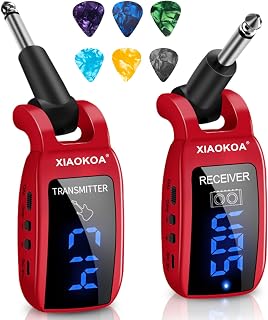 Sistema de guitarra sem fio, Receptor transmissor de guitarra sem fio XIAOKOA UHF Alcance de 164 pés com tela de LED HD para instrumentos musicais de baixo de guitarra elétrica (vermelho)