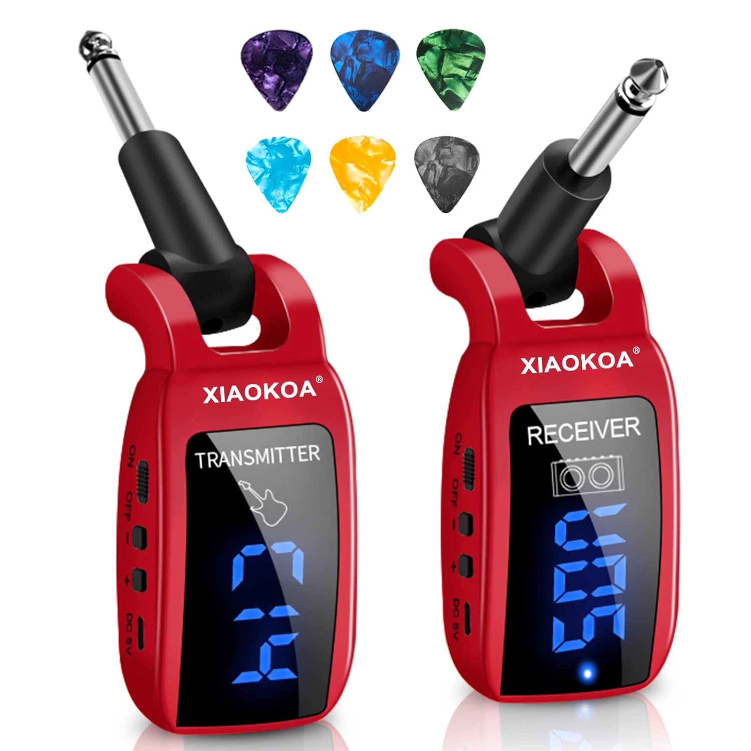 XIAOKOA UHF Wireless Transmitter Receiver Wireless Guitar System(Red