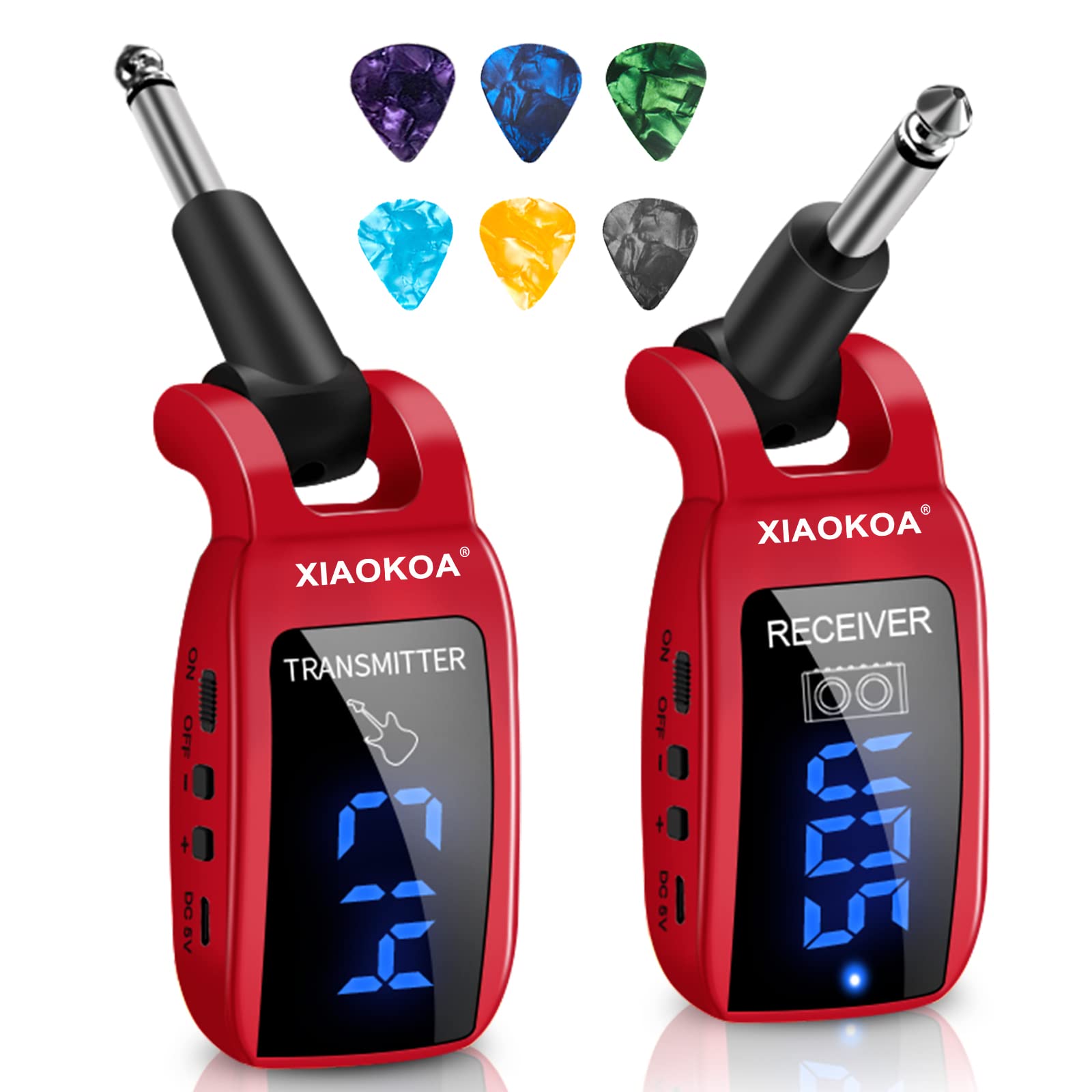 Wireless Guitar System, UHF 15 Channels Rechargeable Transmitter Receiver for Electric Bass Musical Instruments, 164ft Range with LED Screen, Ideal for Concert Symphony Teaching Street Performance