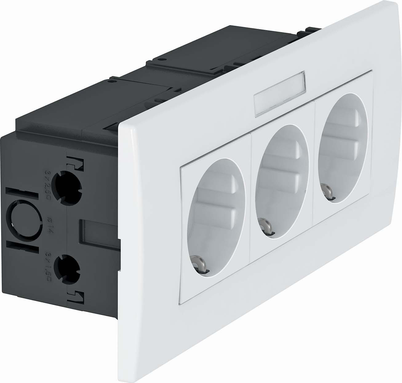 Bloc multiprise Modul 45 triple encastrable pour goulotte et boîtier