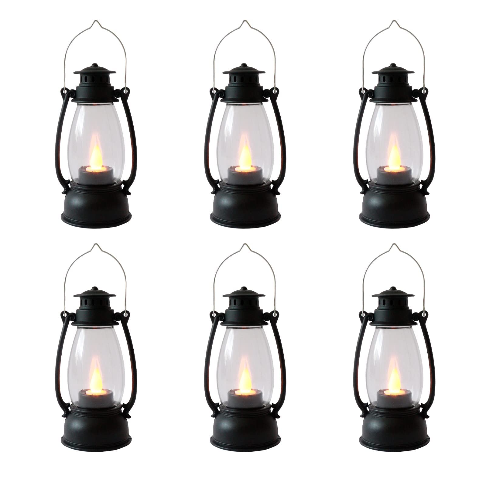 JAGDIV Mini Lanterns 6-Pcs LED Small Lanterns Indoor Lanterns Decorative Outdoor Hanging Lantern Decorative Candle Lanterns Farmhouse Decor for Weddings Birthday Party Halloween (Black 1)