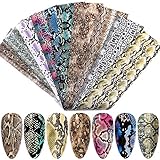 Snake Nail Foil Transfer Stickers Nail Art Supplies, Laser Nail Foil Decals, Holographic Snake Print Nails Foils Design for Women Girls Manicure Tip Decor Acrylic Nails Charms Decorations (10 Sheets)