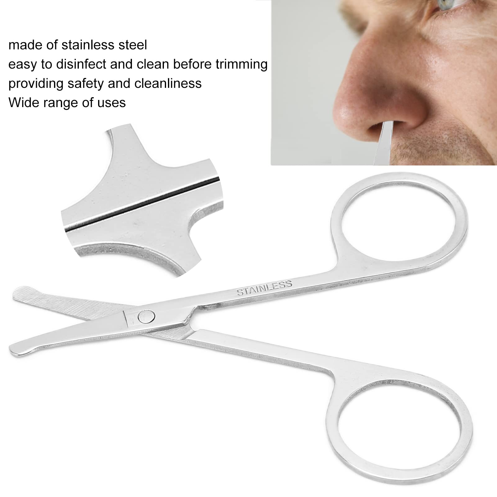 JTLB Round Nose Stainless Steel Nose Hair Scissors, Clean Grooming for Eyebrows, Eyelashes & Men Moustache
