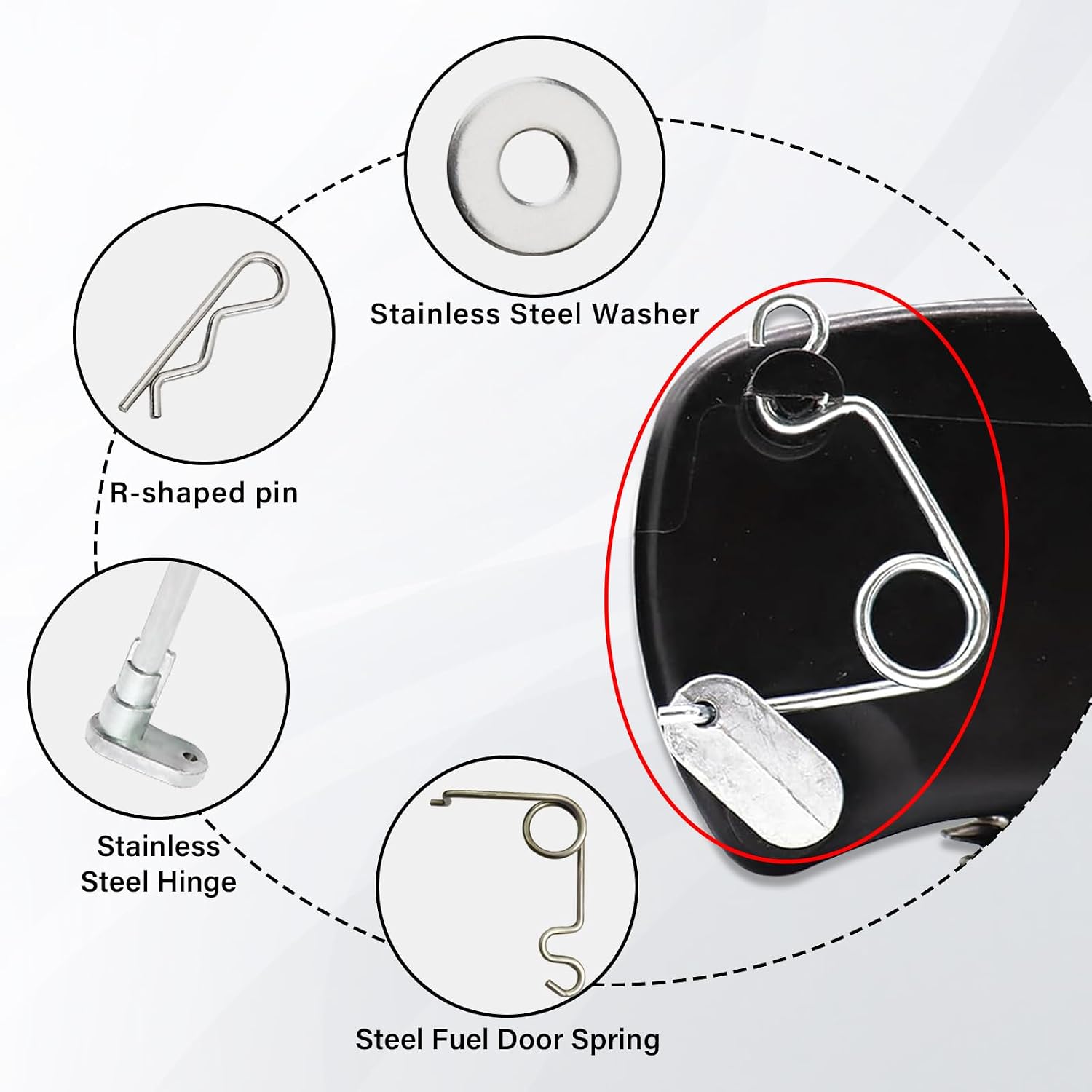 Fuel Door Hinge Pin with Gas Door Spring, for 2009-2014 F150, 2010-2014 Lincoln Mark Loose Gas Cap Permanent Repair Fix (09-14 Spring+Hinge)