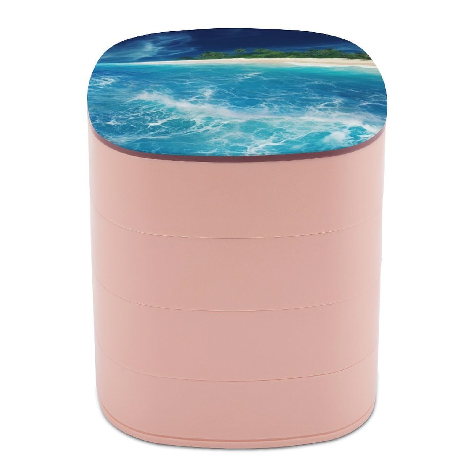 JTREHY 4-layer 360-degree Rotating Jewelry Storage Box,Tropical Ocean Beach Theme Printed Portable Travel Jewelry Storage Box Stackable Jewelry Trays for Earrings Necklaces Bracelets