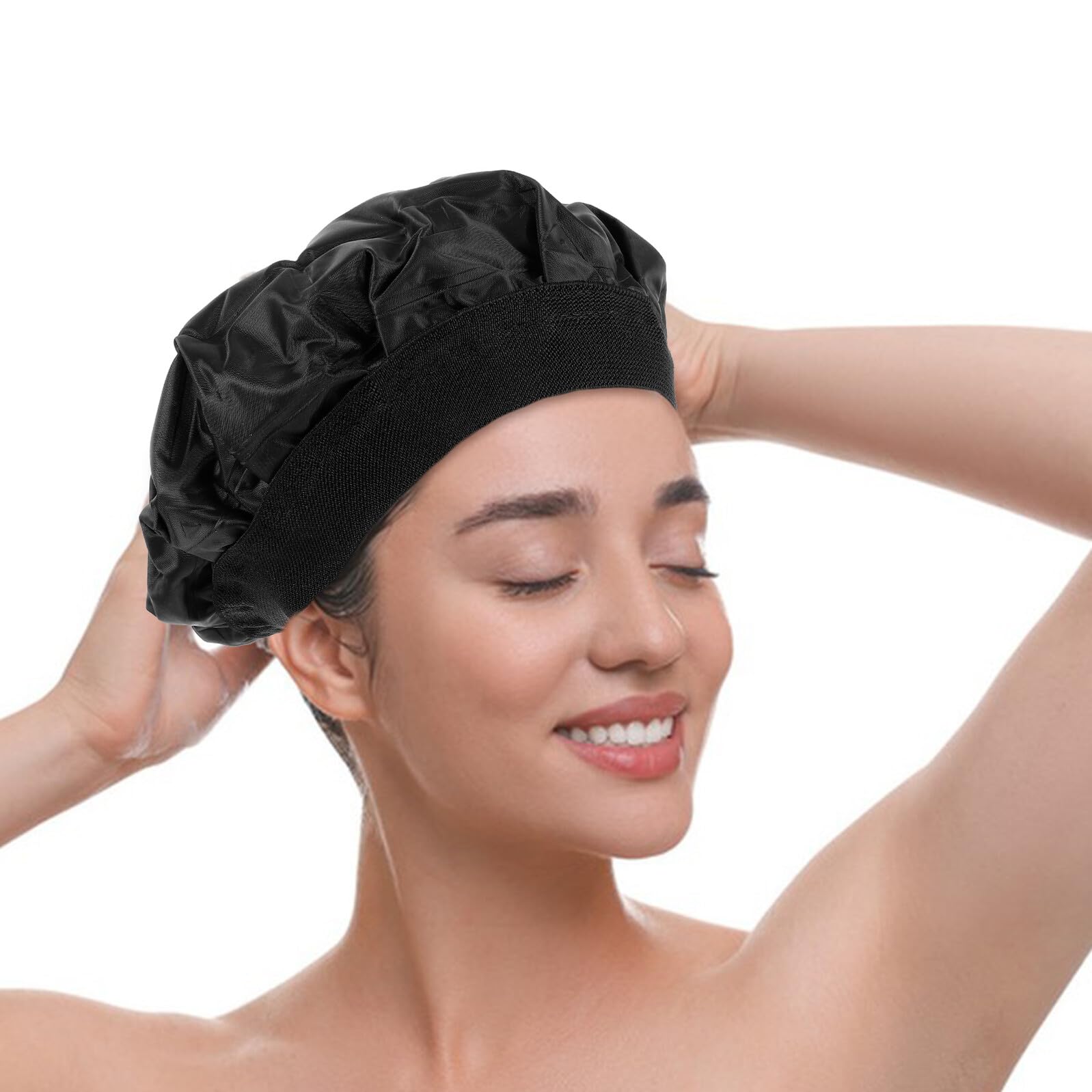 ERINGOGO Schwarze Spa Duschhaube aus Gel für Haare Wärme und Kälteverwendbare Haarfärbekappe mit Bequemem Sitz für Salon und Haarpflege