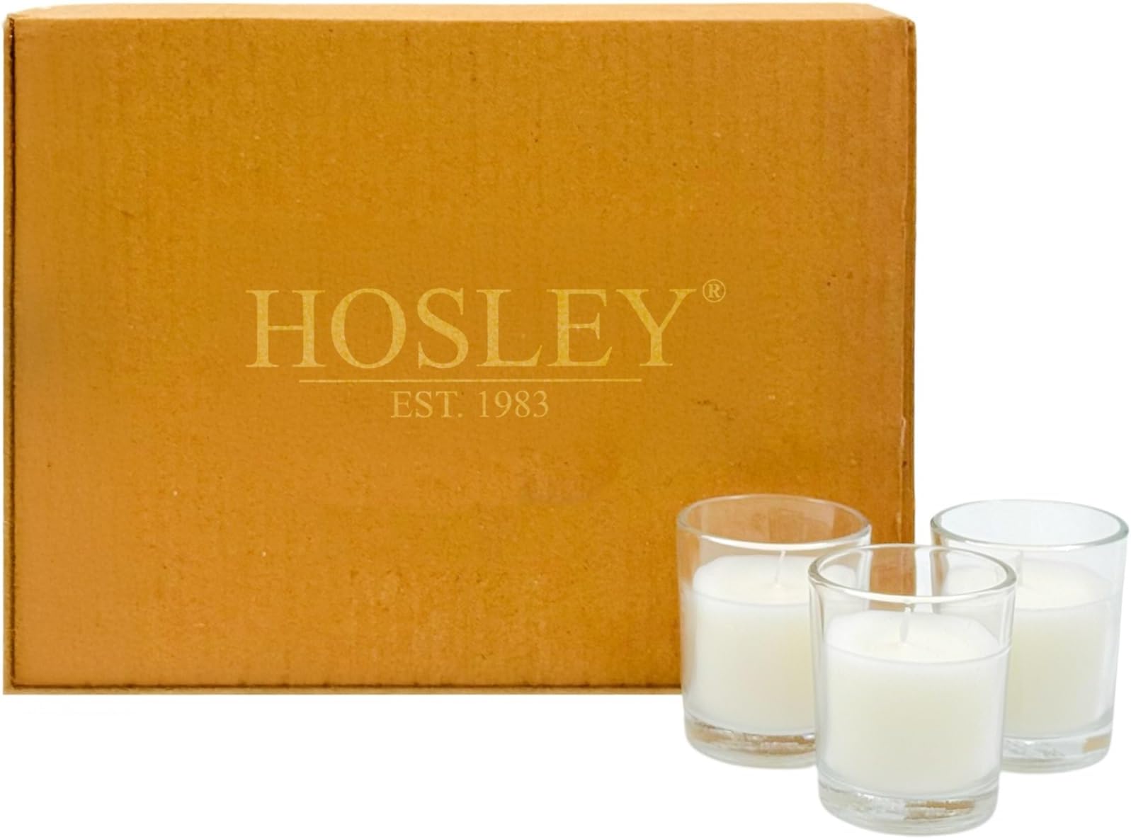 Hosley® Set of 24 Unscented Clear Glass Filled Votive Candles, 12 Hour Burn Time. Glass Votive & Hand Poured Candle Included, Ideal for Aromatherapy, Weddings, Party Favors.