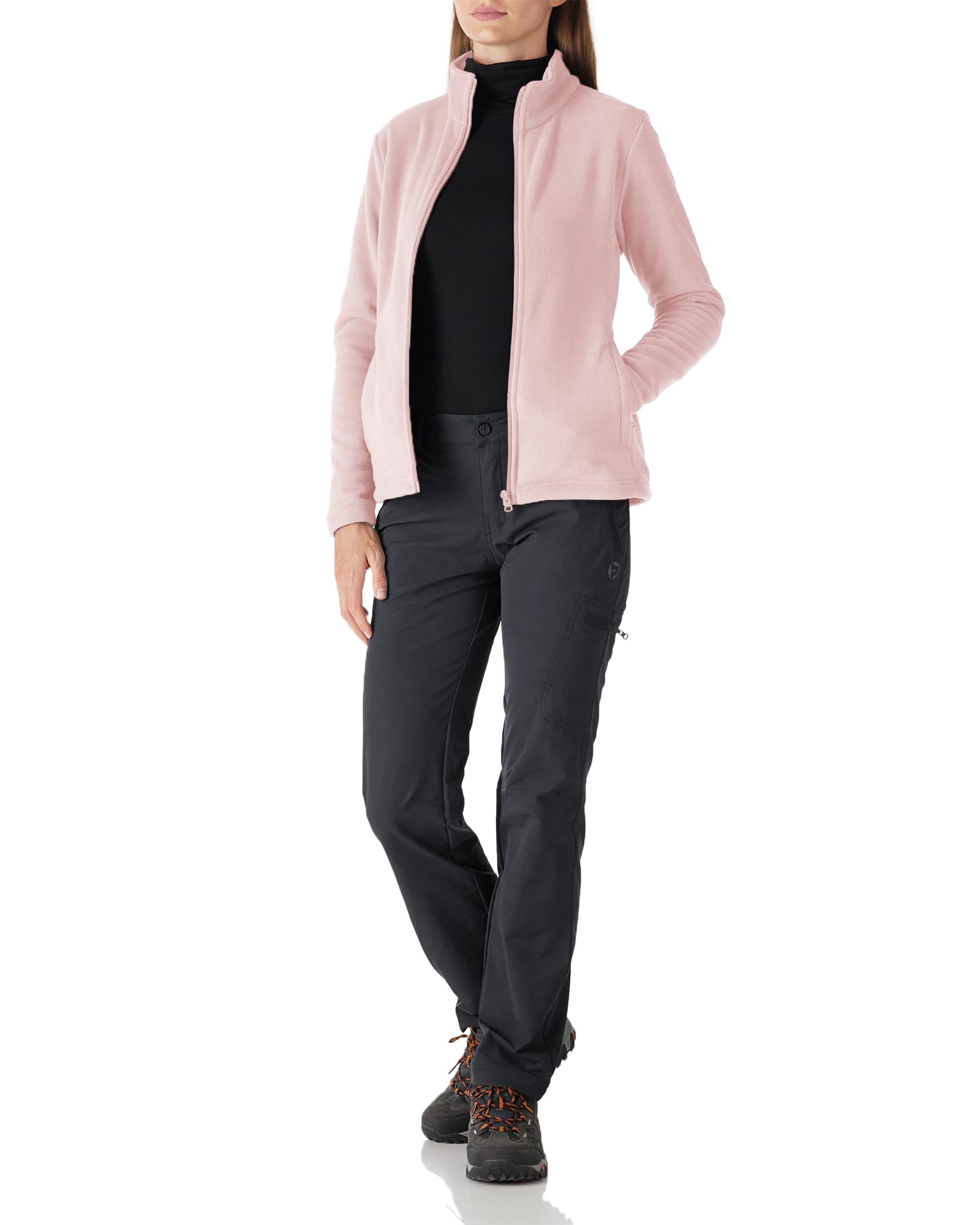 Outdoor Ventures Chaqueta de forro polar para mujer con cremallera completa, cuello alto, chaqueta ligera de forro polar para mujer