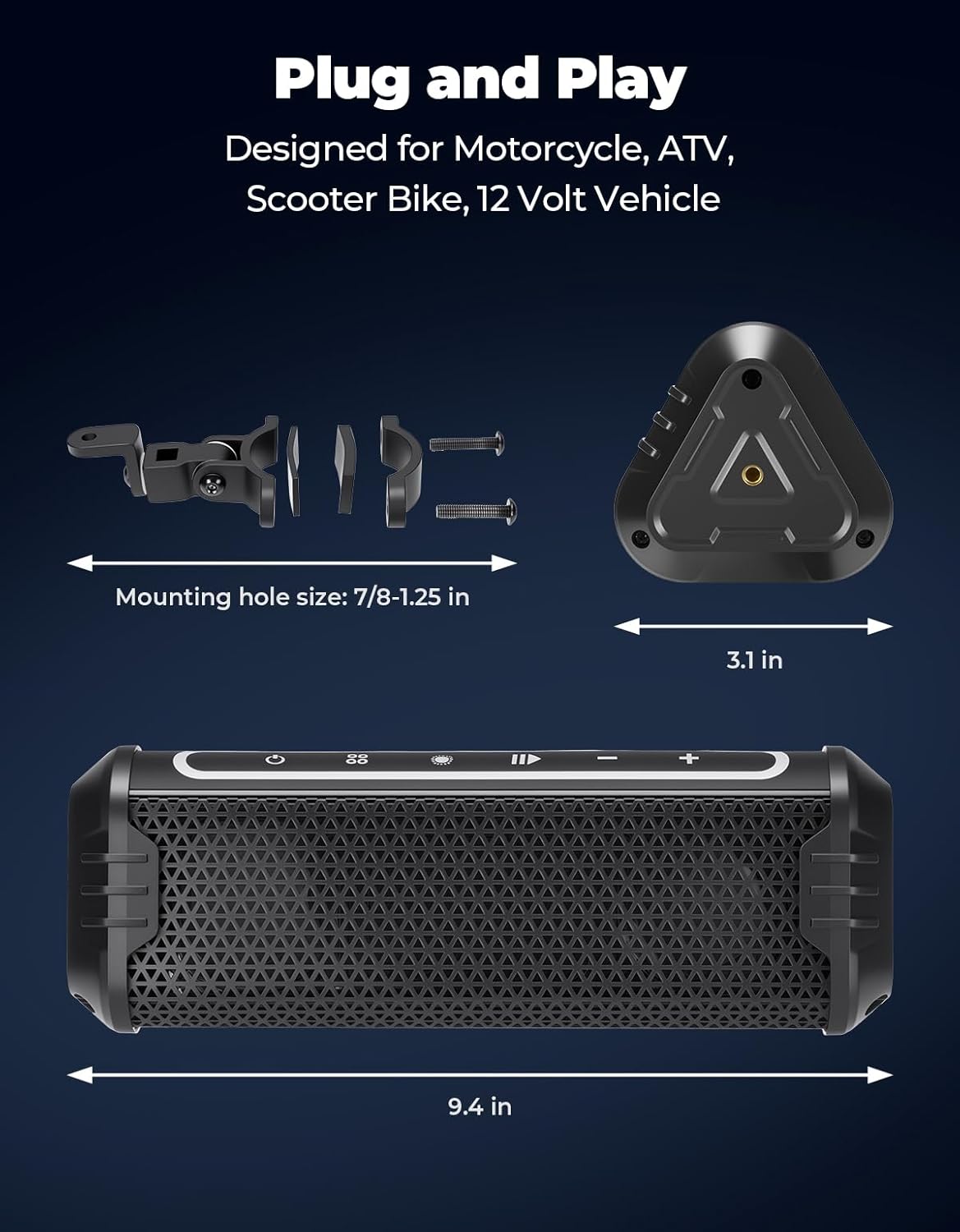KEMIMOTO Motorcycle Speakers Bluetooth-Compatible Waterproof Radio ATV Sound Bar,AUX in,USB Sound System,RGB Lighting,7/8-1.25 in. Handlebar Speaker Aluminum Alloy