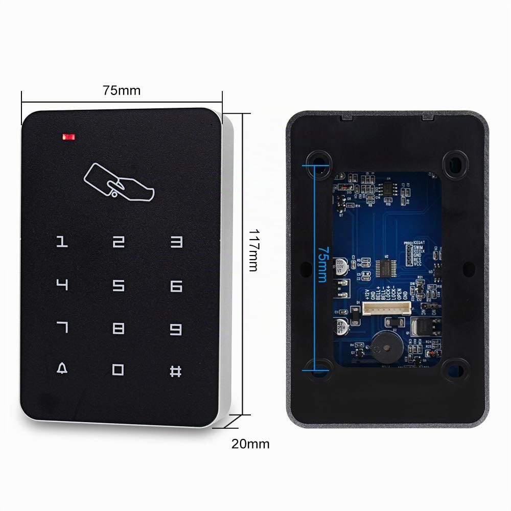 Serrure de porte et contrôleur d'accès, clavier étanche IP68 + housse de pluie + 10 porte-clés RFID 125 kHz + alimentation CC 12 V 3 A + bouton de sortie, capacité de 1000 utilisateurs