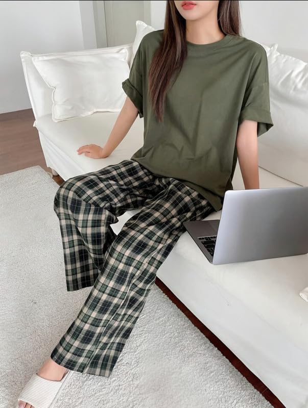 Image of KSHS Printed Round Neck Short Sleeve Nightsuit Set | Pajama Set | Casual Night Dress for Women