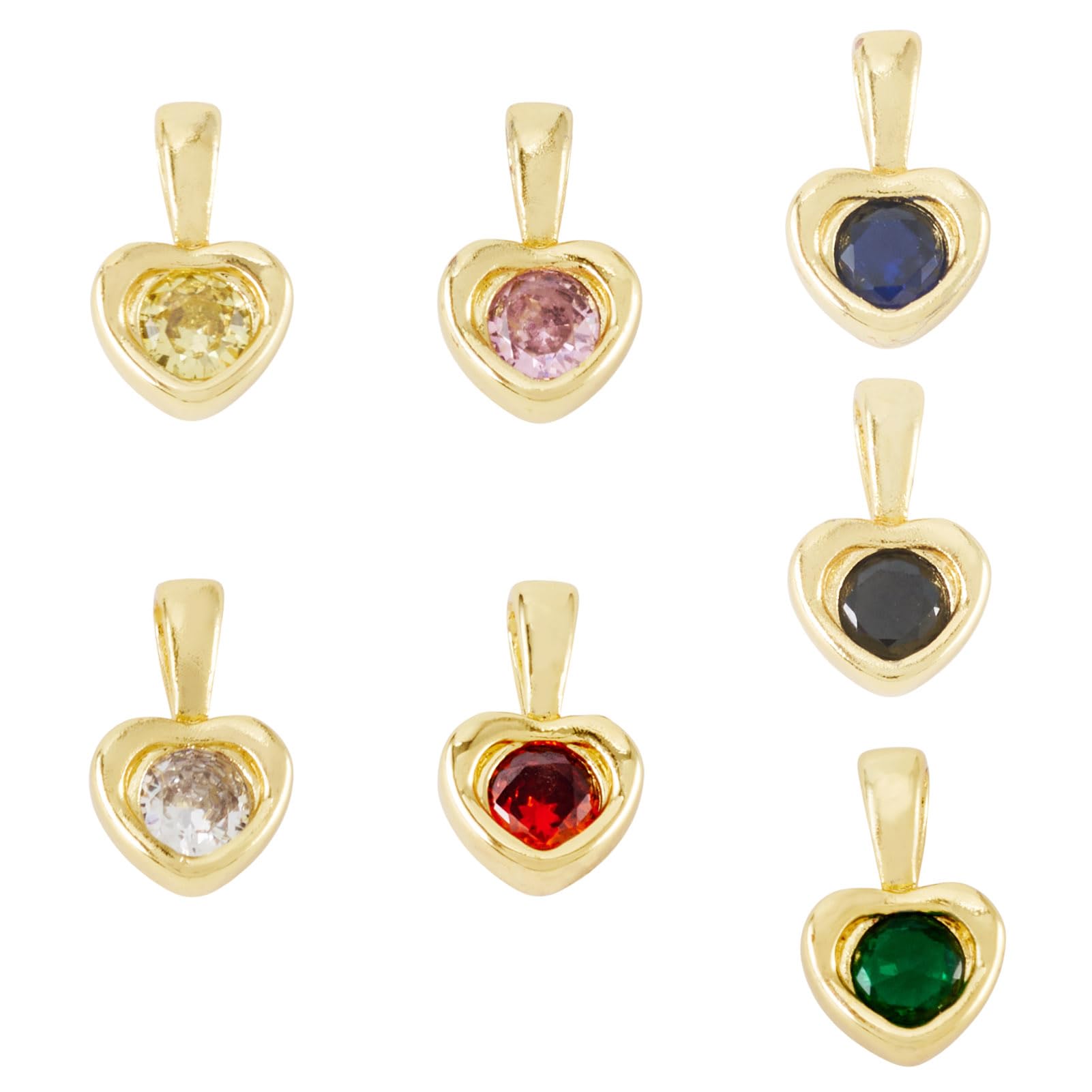Spritewelry 7Pcs Gold Plated Heart Charms 7 Colors Cubic Zirconia Pendants Crystal Charms for Earring Necklace Jewelry Making