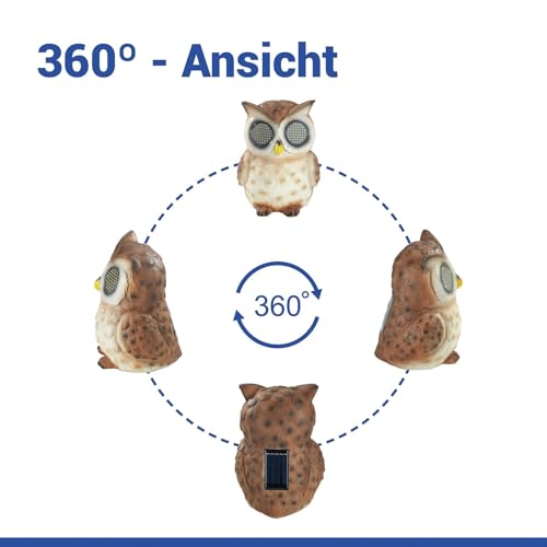Maximex Solar Gartenfigur Eule mit beweglichen LED Augen (Blinky Eyes), blinkende Solarleuchte für Außen mit Dämmerrungssensor, wetterfeste Garten Deko für Draußen, Solarlampe Garten & Terassendeko