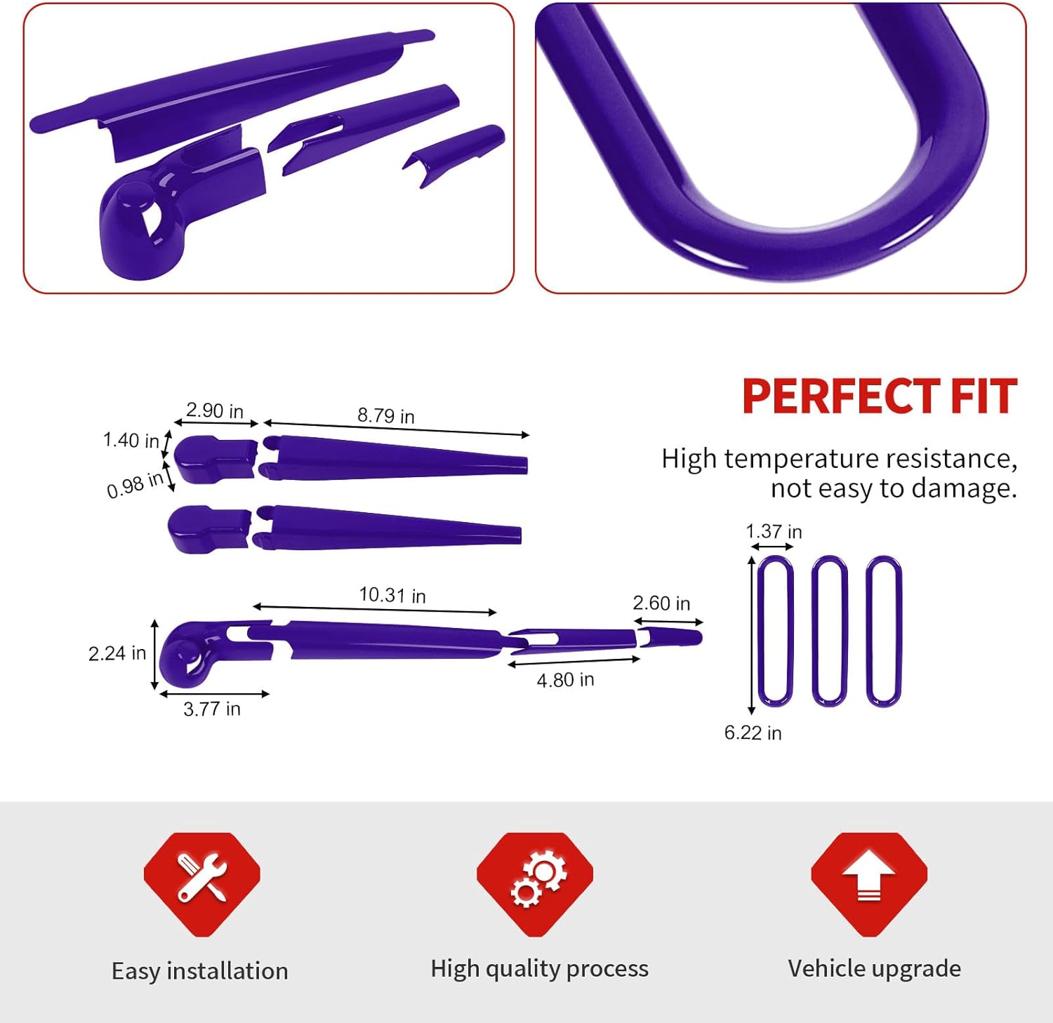 Jimen Fit for Jeep Wrangler JK JKU 2007-2018, 15PCS Front and Rear Windshield Wiper Trim & Hood Vent Cover Exterior Accessories (Purple)