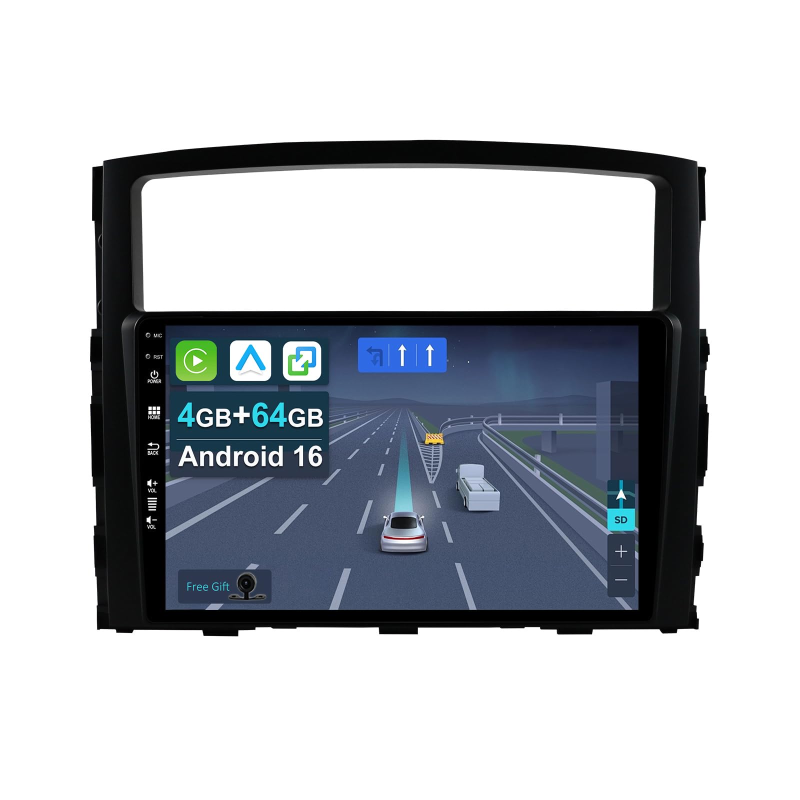 Radio samochodowe z systemem Android 14 do Mitsubishi Pajero 4 V80 V90 2006-2016 z bezprzewodowym systemem Android Auto, ekran dotykowy IPS Bluetooth 5.0, GPS WiFi FM SWC CAM