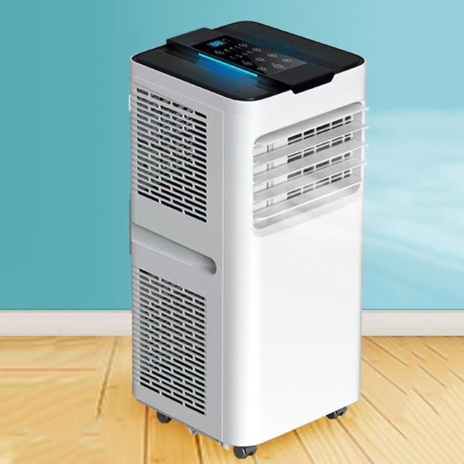 Aire Acondicionado Portátil con Deshumidificador y Mando a Distancia, Ventilador de Enfriamiento Silencioso, Temporizador 24 Horas, para Habitaciones hasta 32 m, Style 2, Remote Control Model