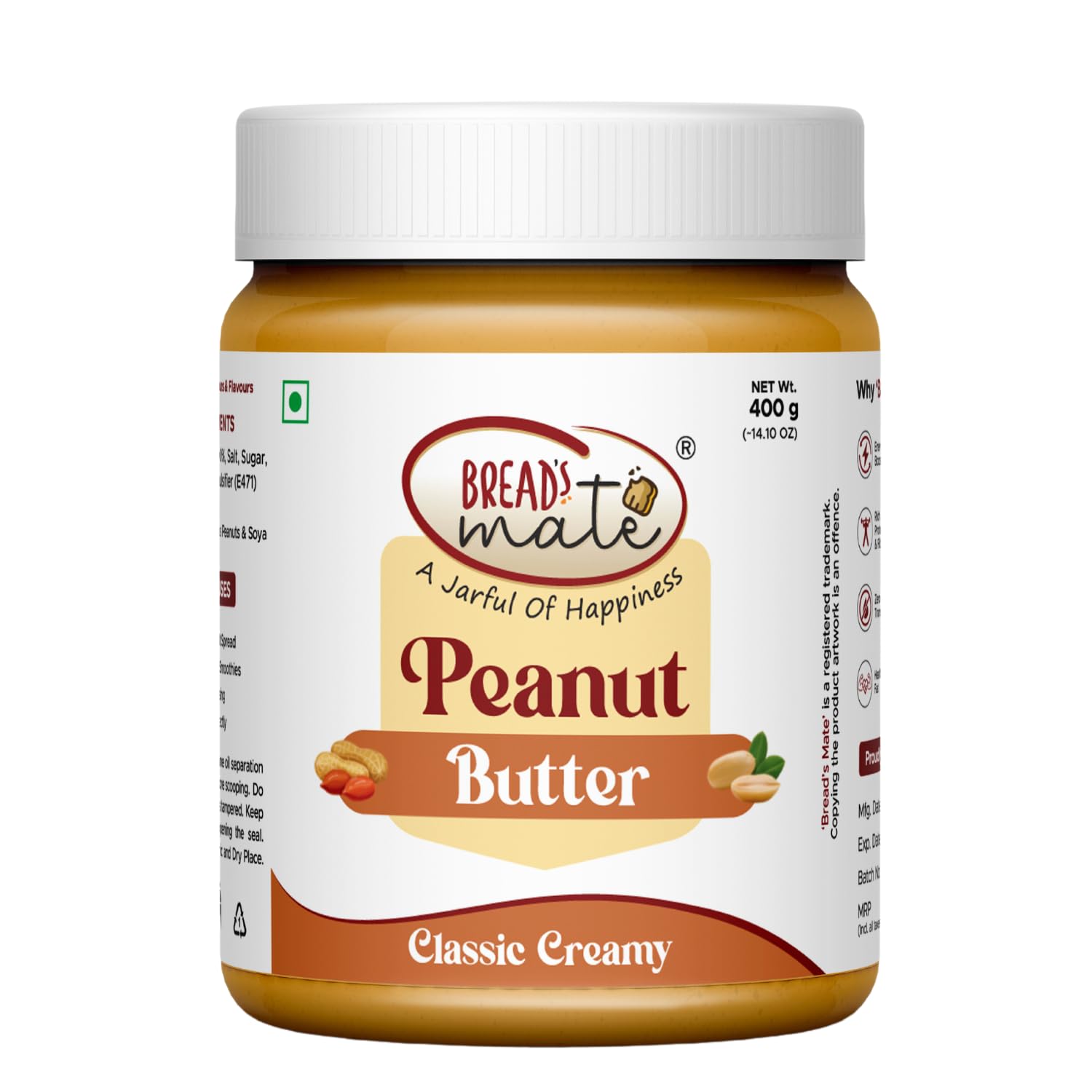 BREADSMATE Peanut Butter 400Gm Jar | High Protein | Naturally Gluten Free | Vegan | Trans Fat Free (Classic Creamy) (B0CYCQR9XM) Amazon Price History, Amazon Price Tracker