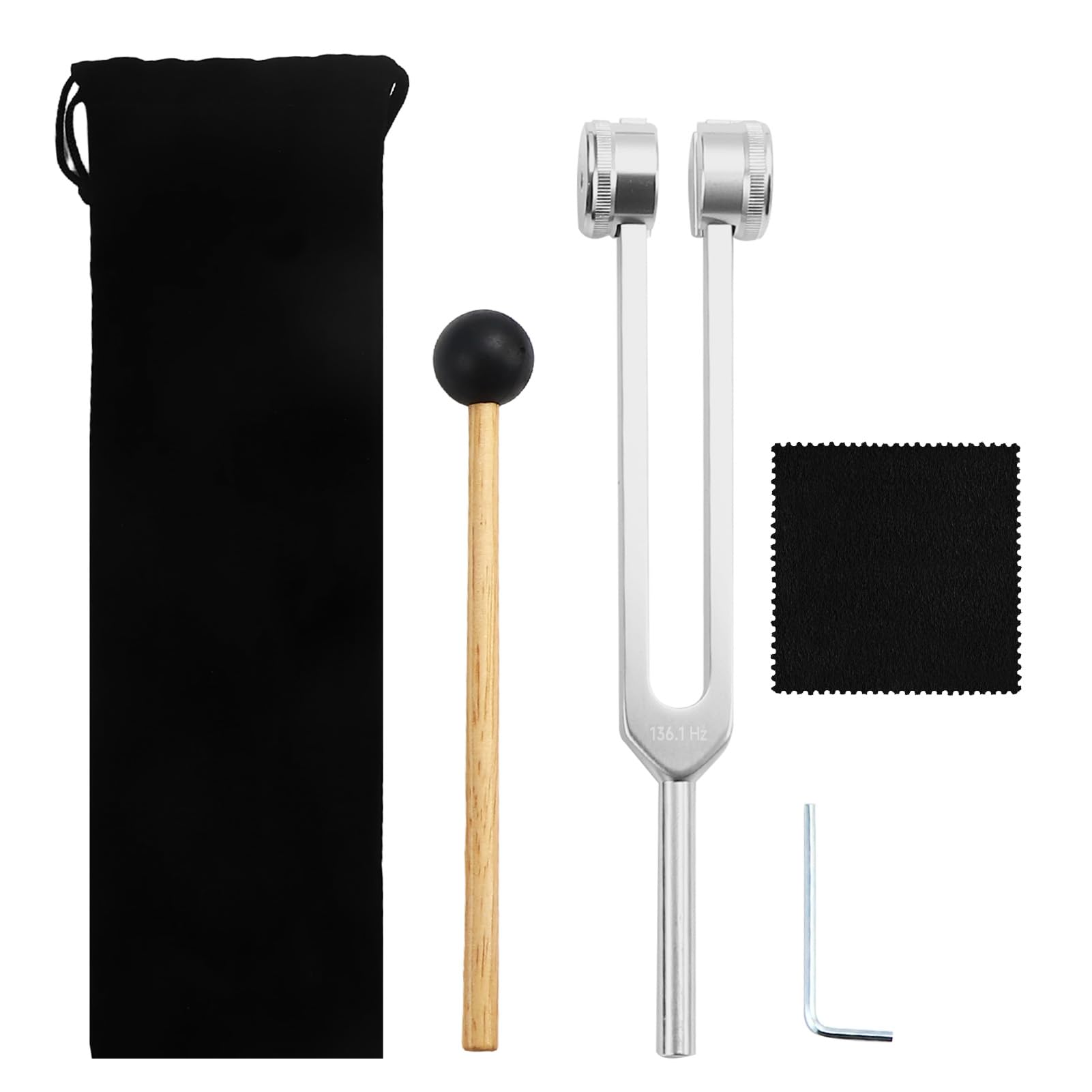 Diapasón terapéutico, Diapason 136,1 Hz Aluminio, Cuidado por Vibración Diapason, Diapason ofrece una respuesta frecuencia, martillo de silicona, herramienta de reparación, paño de limpieza, bolsa de