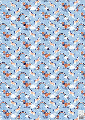 Papel de regalo Rachel Ellen, 4 hojas de Indigo Dreams con diseño de unicornio para desear feliz cumpleaños (WP138)