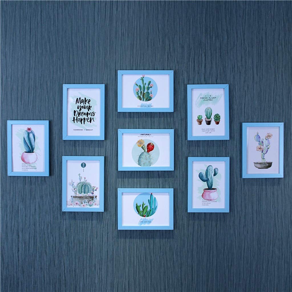 Ensemble de cadres photo muraux décoratifs bleu lot de 9 design mosaïque