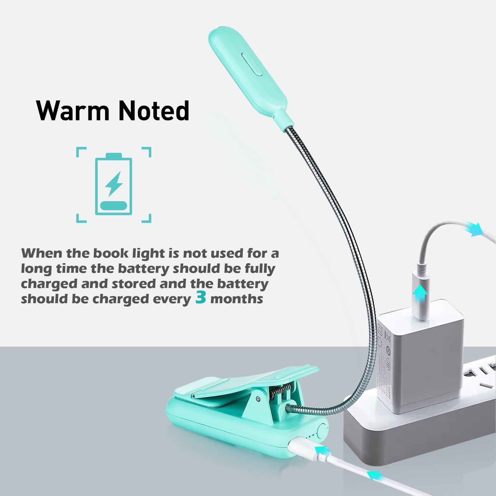 VAVOFO Luce ricaricabile per libri, blocco della luce blu, ambra 1600 K, luce da lettura con clip, 7 LED, luce per libri per bambini per leggere a letto con indicatore di alimentazione per topi di