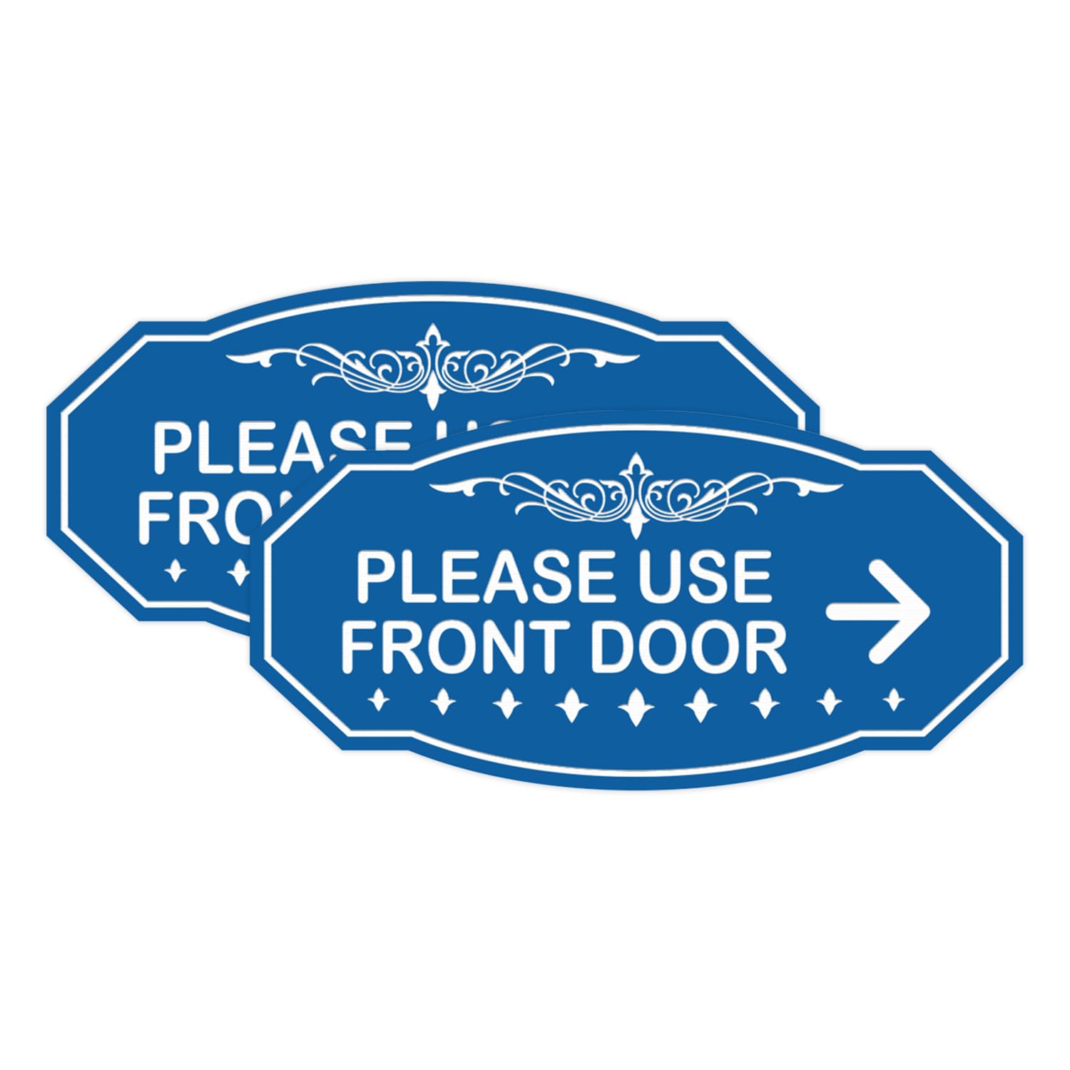 Victorian Please Use Front Door (Right Arrow) Sign (Blue) - Small (2 Pack)