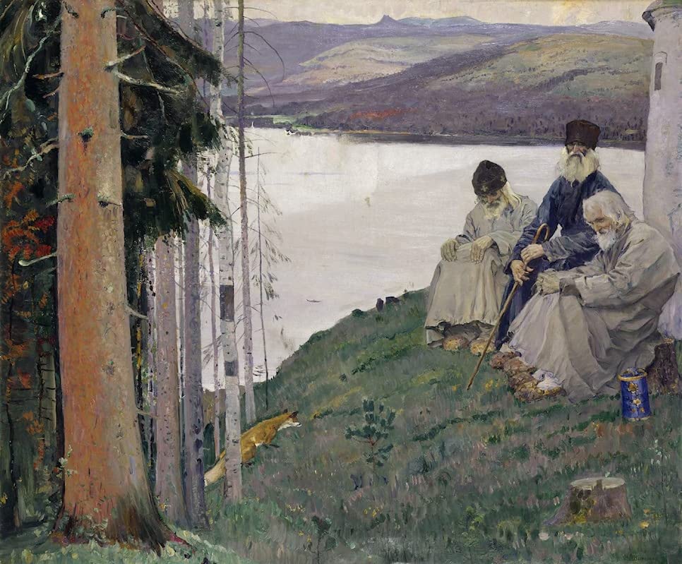 Poster Tre vecchi Mikhail Nesterov oeuvre inspirante et spirituelle sur toile 58x90