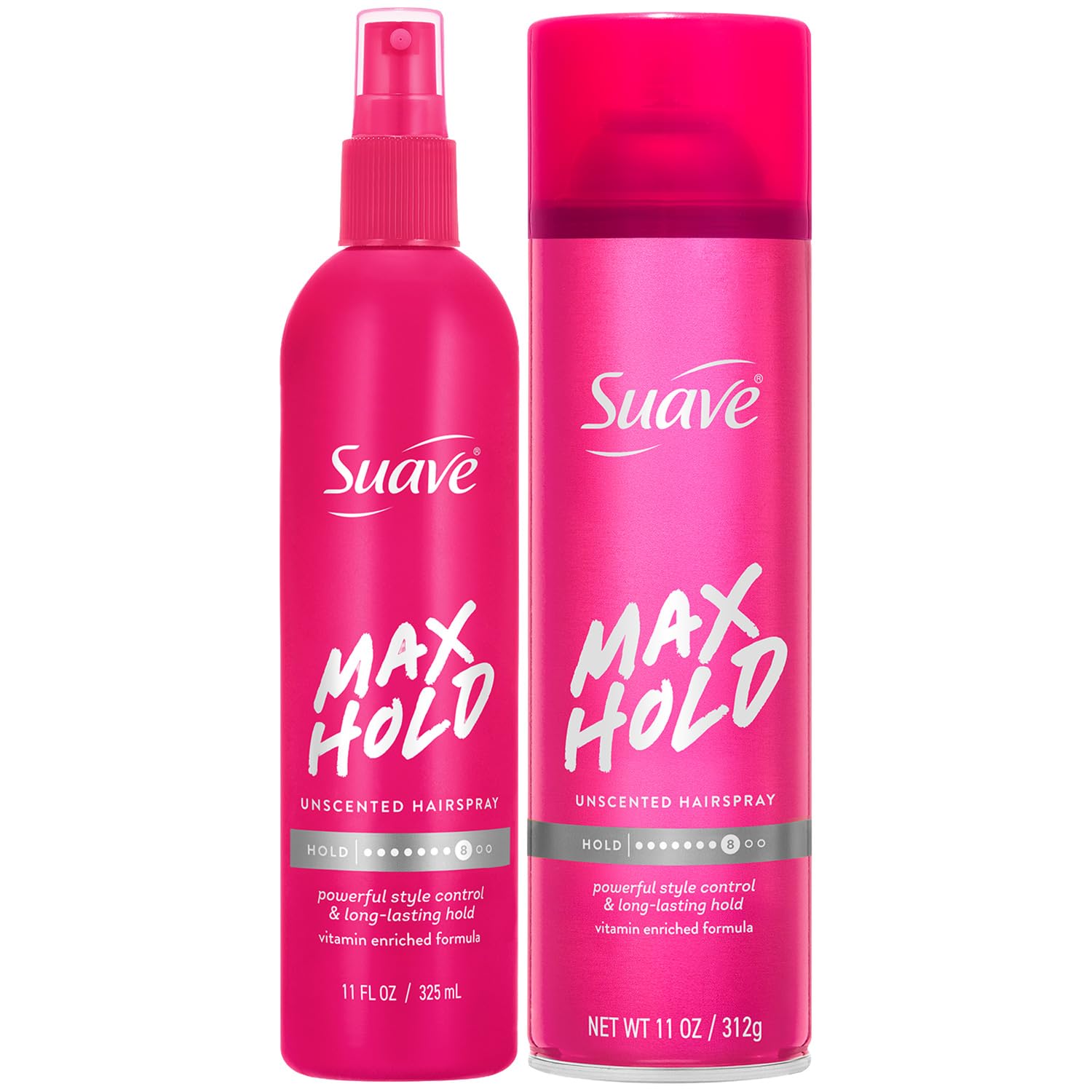 Suave+ Hairspray, Unscented, Max Hold Bundle – Non-Aerosol + Aerosol Hairspray, 11 Oz Ea (2 Piece Set)