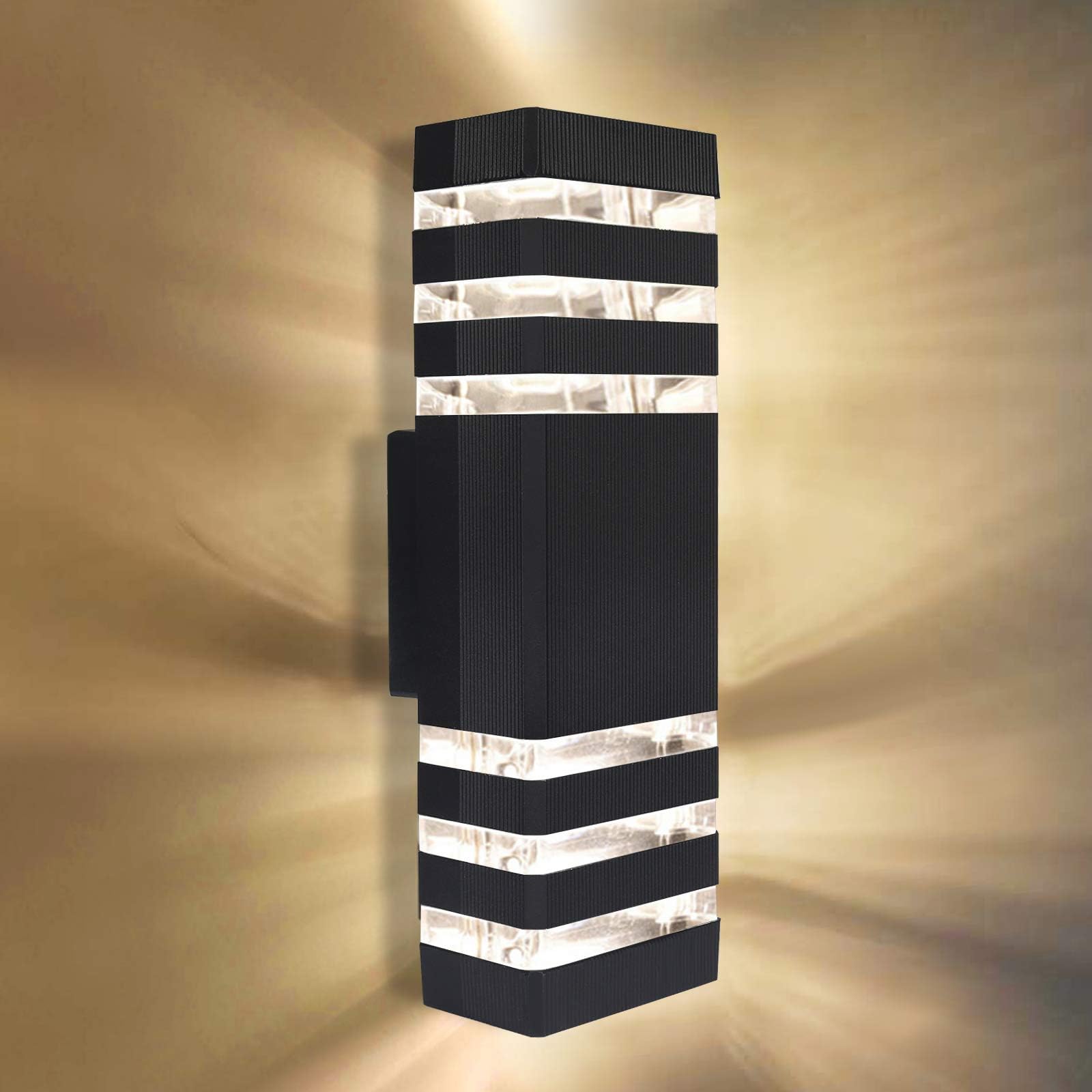 LED Wall Sconce Waterproof Porch Light2 5W, Black Modern Waterproof Wall Lamps, 5000k Warm White, IP65 Waterproof Outdoor Up/Down Light (1 PCS)