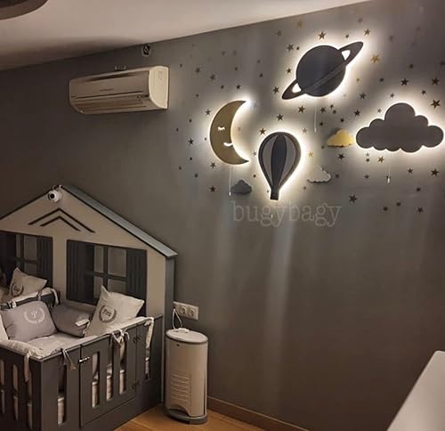 Miniatura 4 de BugyBagy Crea una maravillosa lámpara de pared para guardería (luna sonriente, amarillo)