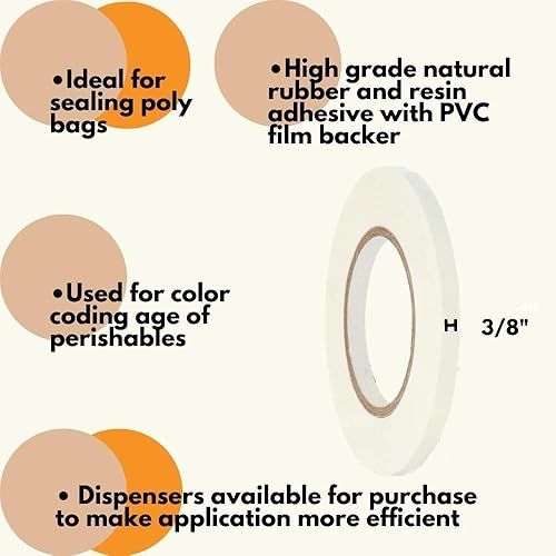 Miniatura 4 de PSBM Cinta de sellado de bolsas de polietileno + kit desensor, blanco, 38 pulgadas x 180 yardas, 6 rollos de cinta + 1 dispensador, 2.3 mil, cinta