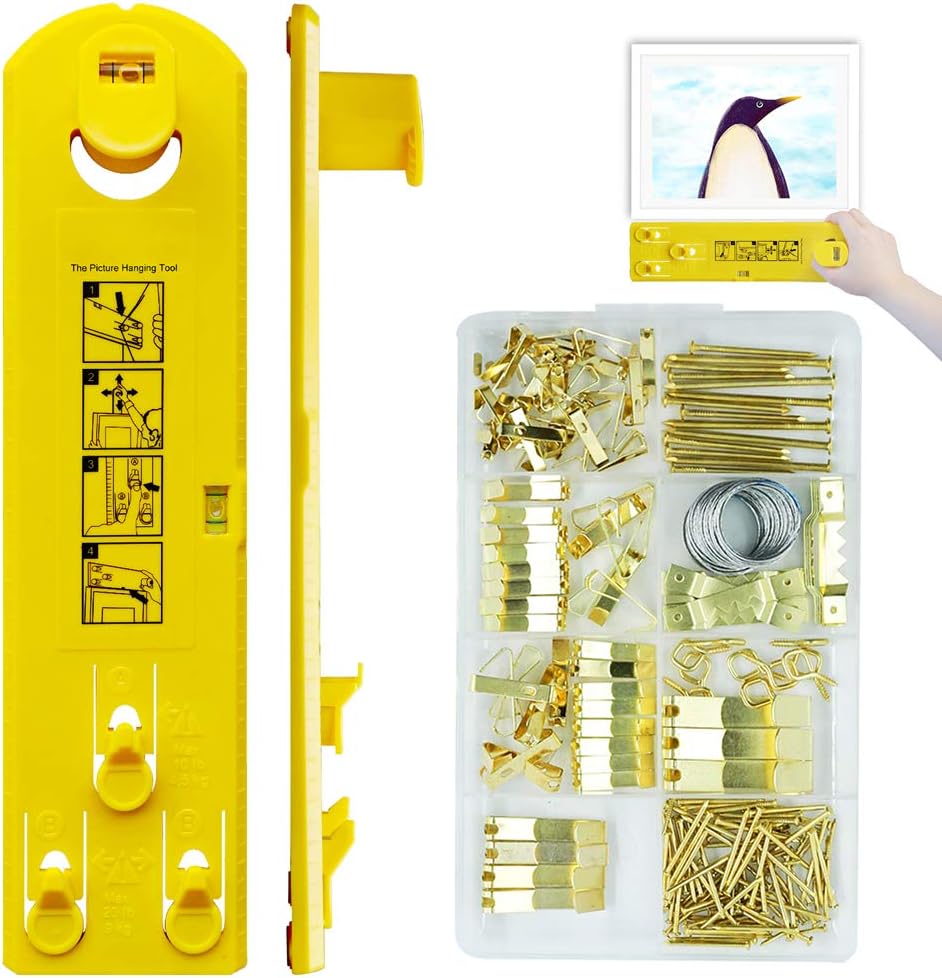 Picture Hanging Tool, Picture Hanger Kit with Level Ruler and Marking