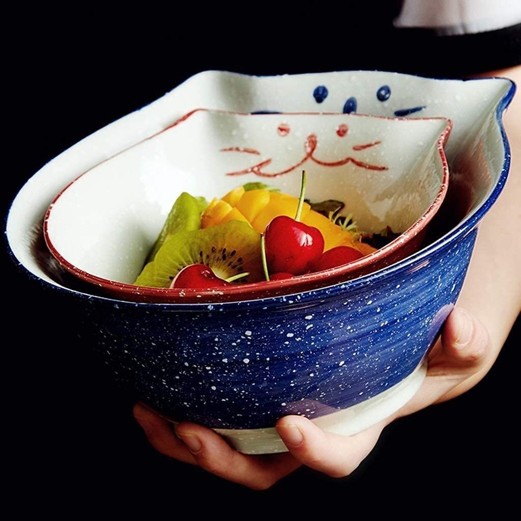 Pasta Bowls Ceramic Creative Grain Bowl Ramen Bowl Household Instant Noodle Bowl Vintage Salad Bowl Ice Cream Dessert Bowl Breakfast Fruit Bowl Salad Bowls,Blue-16 * 16 * 7.2CM (Blue 20.3*20.3*9.3CM)