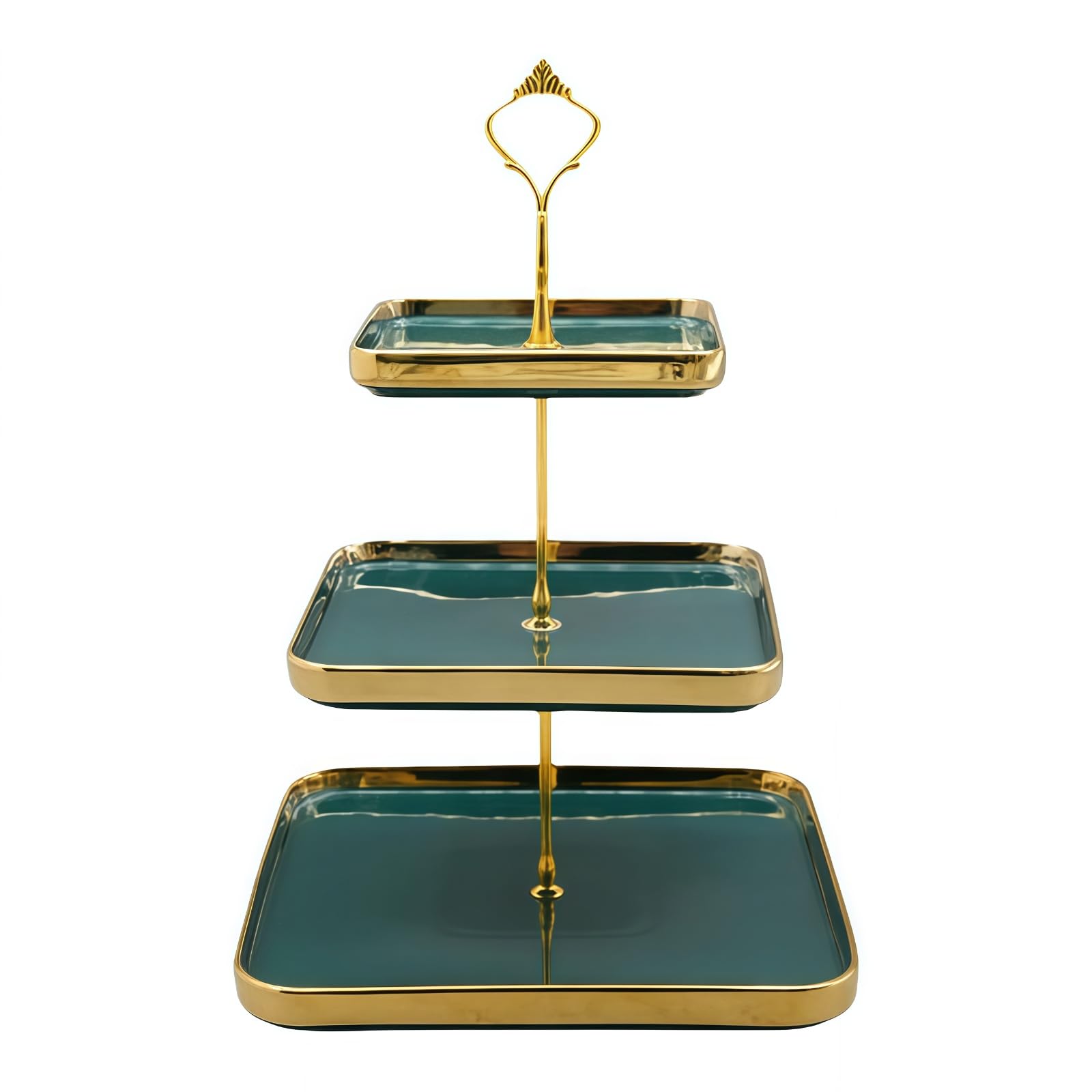 Stojak na ciastka do podwieczorku, Ceramiczna kwadratowa patera na ciasto, wielokolorowa, 2-poziomowa/3-poziomowa(Green 3 Tiers)