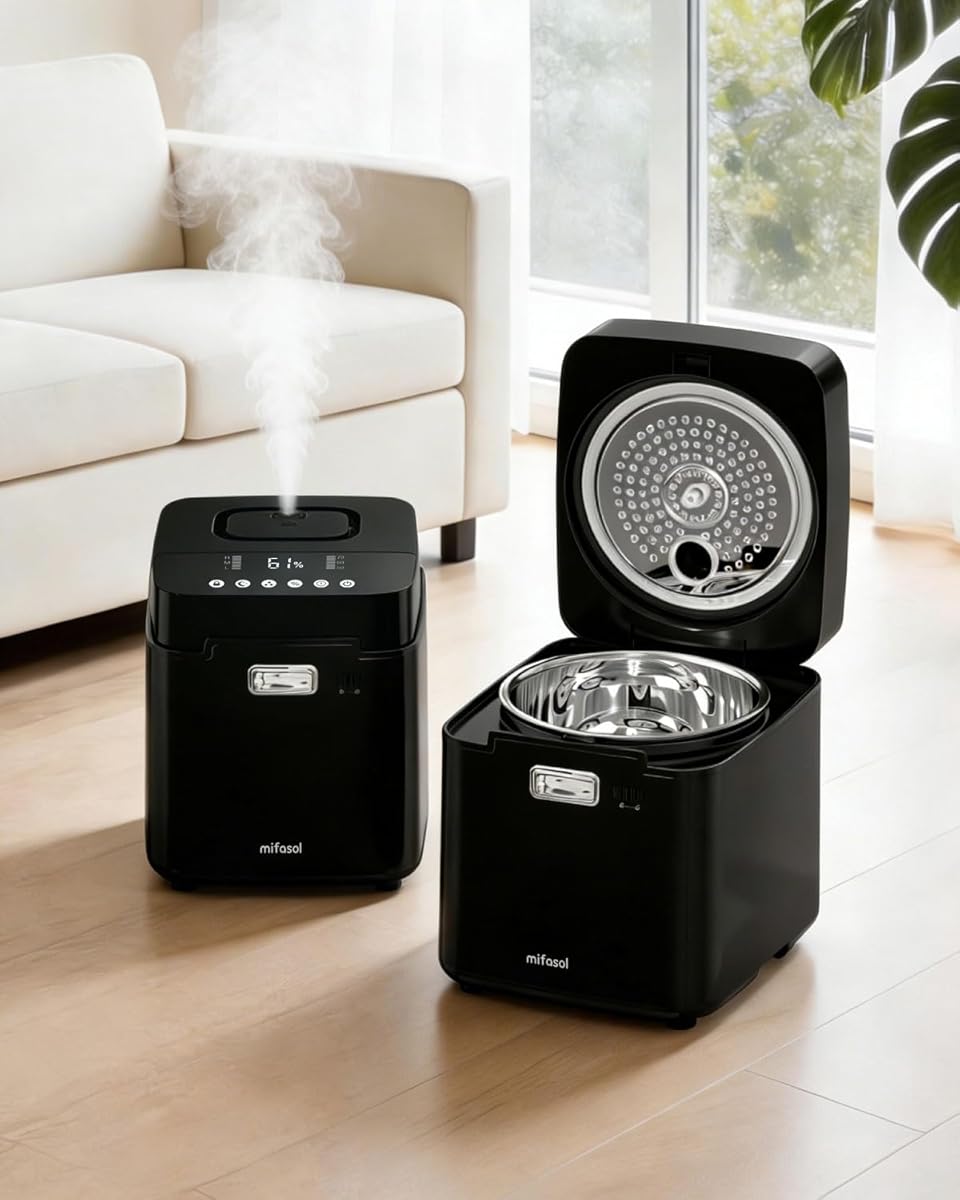 Mifasol Stainless Steel Humidifier, 3.3L Warm Mist Humidifiers for Bedroom, Easy Clean Steam Humidifiers for Home, Dishwasher Safe Humidifier Large Room, Black