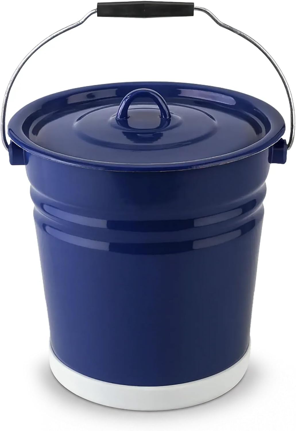 Enamel Cylindrical Bucket with Lid 12.7 Qt (12 L) Enameled Steel Kitchen Bucket for Storing Water Grains or Tools (Green)