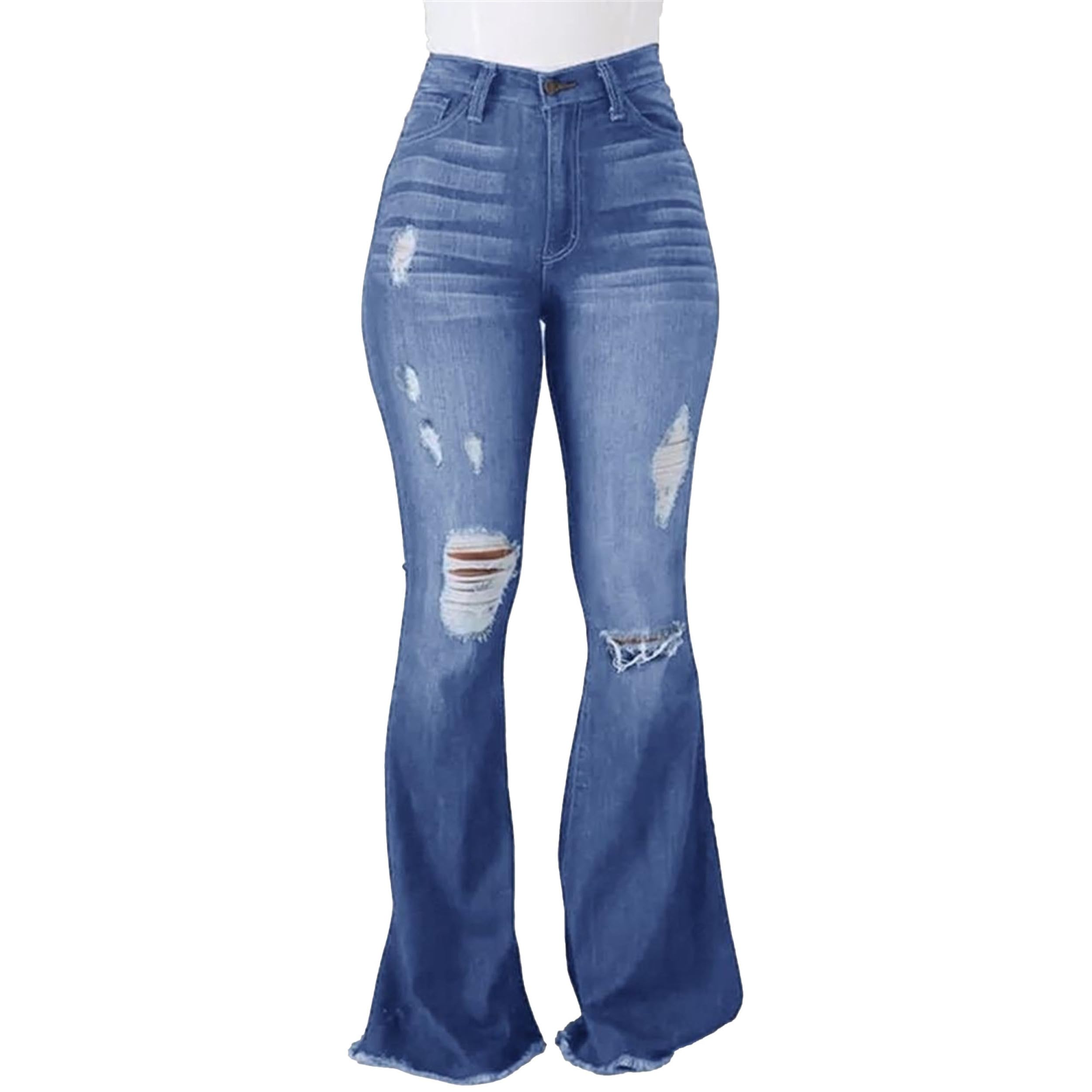 Womens Jeans Bootcut Women Vintage Flare Bell Bottom Jeans High Waist Ripped Distressed Denim